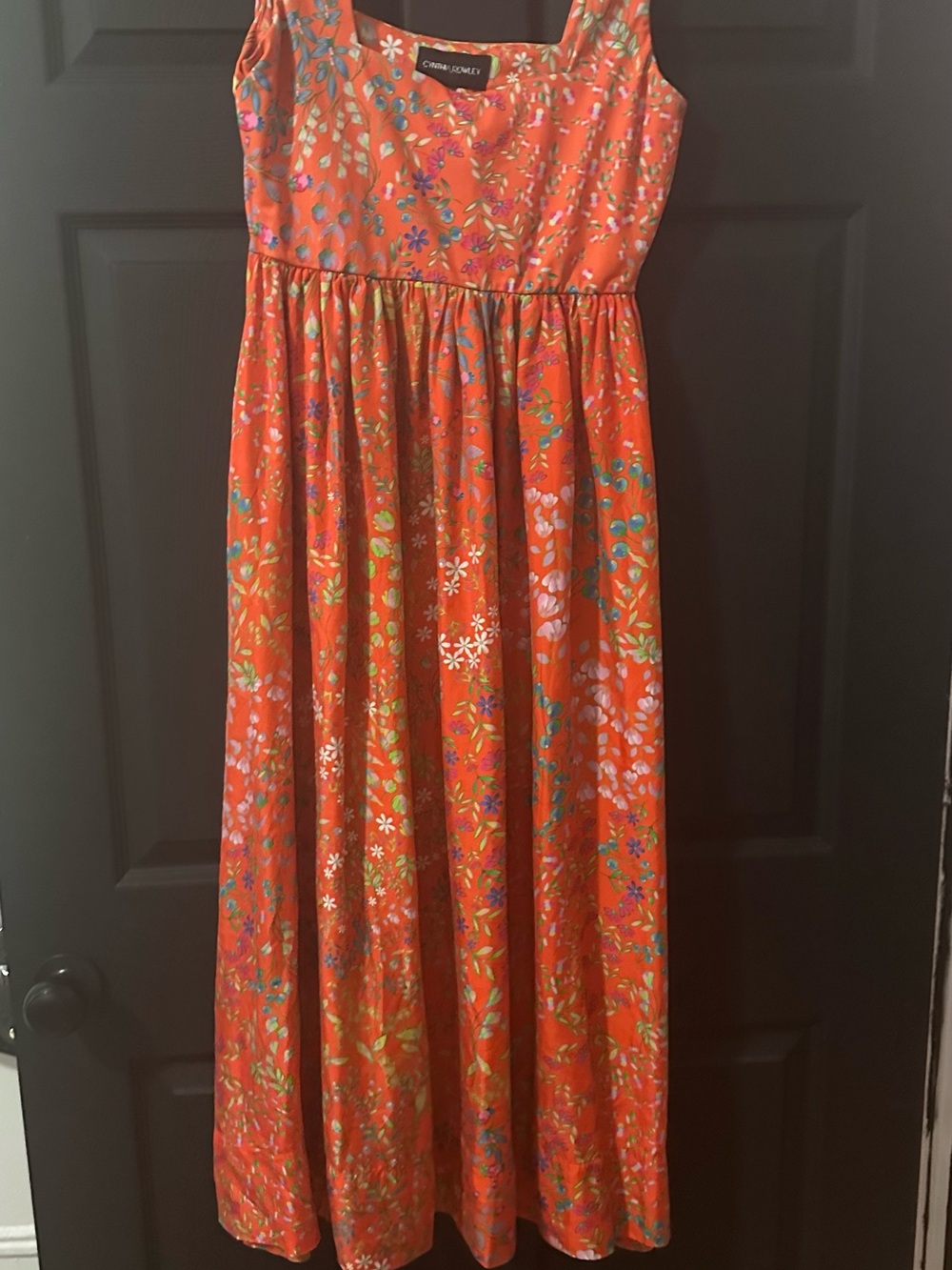 Cynthia Rowley Orange Floral Maxi Dress 100% Silk Worn Once